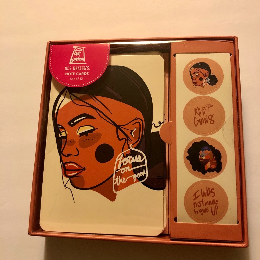 NWT Pinklomein OCS Designs "focus on the good" Note Cards Envelopes & Stickers